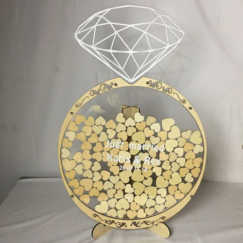 Free shipping 1pcs Diamond ring shape custom perpsonal engagement marriage proposal weddingTransparent love wooden guest book