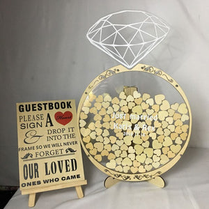Free shipping 1pcs Diamond ring shape custom perpsonal engagement marriage proposal weddingTransparent love wooden guest book