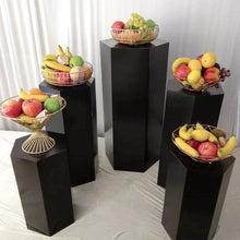 Load image into Gallery viewer, Wedding 5pcs black hexagonal cylindrical dessert table scene layout dessert table cake display stand iron wedding decoration
