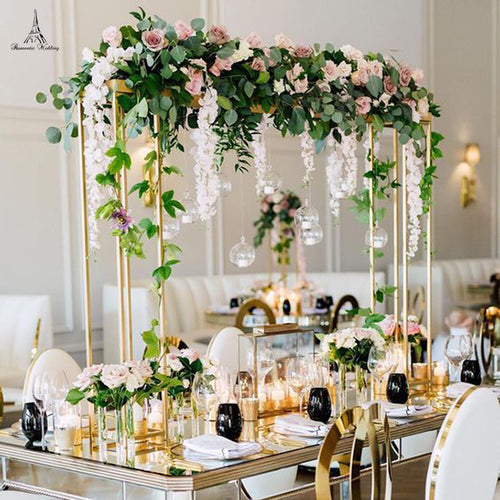 New Style Wedding Metal Gold Color Flower Vase Column Stand for Wedding Centerpiece Decoration