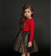 Load image into Gallery viewer, 2019 Toddler Girls Fall Winter Princess Dress For kids Sequins Letter Tutu Dress with Sparkle Stars Xmas Red Sequined Dress