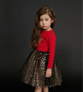 2019 Toddler Girls Fall Winter Princess Dress For kids Sequins Letter Tutu Dress with Sparkle Stars Xmas Red Sequined Dress