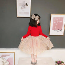 Load image into Gallery viewer, 2019 Toddler Girls Fall Winter Princess Dress For kids Sequins Letter Tutu Dress with Sparkle Stars Xmas Red Sequined Dress
