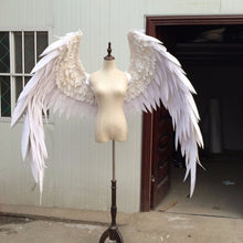 Load image into Gallery viewer, Party decoration white black angel wings props catwalk show props festival Angel Feather wings Window props underwear catwalk