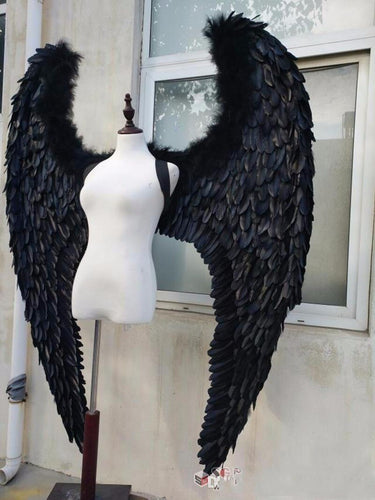 New handmade Adult's big black Devil feather wings for Model stage show catwalk Displays shooting props Fashion accessories