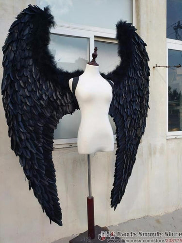Adult's big black Devil feather wings for Model stage show catwalk Displays shooting props Fashion accessories Pure handmade