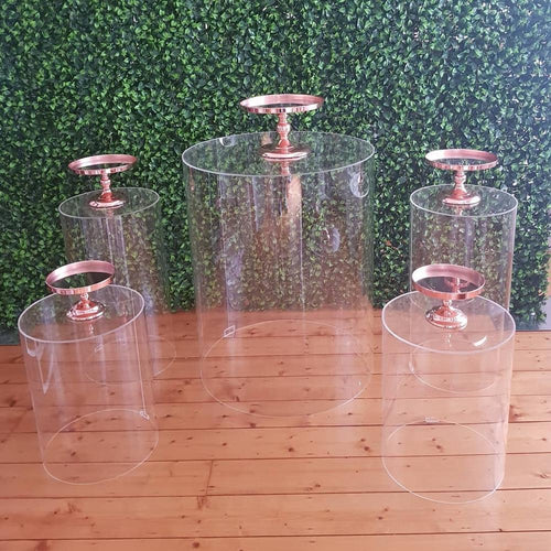 New style 5pcs/set )Wedding supplier acrylic backdrop wedding Clear round acrylic plinth wedding display stand  senyu1482