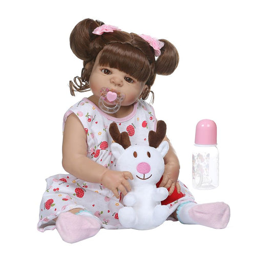 22in Cute Realistic Reborn Doll Soft Full Silicone Vinyl Newborn Babies Girl Lifelike Handmade Toy For Children Xmas Gifts