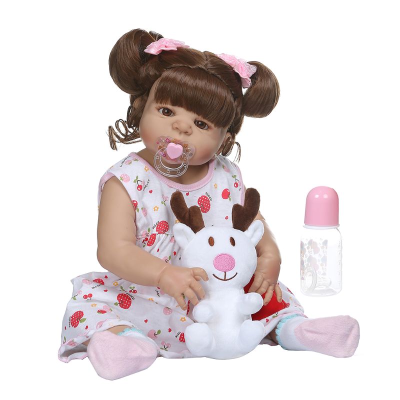 22in Cute Realistic Reborn Doll Soft Full Silicone Vinyl Newborn Babies Girl Lifelike Handmade Toy For Children Xmas Gifts