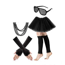 Load image into Gallery viewer, Cosplay Tulle Costumes Halloween 80s Lace Headband Earrings Fishnet Gloves Bracelet Necklace Tutu for 80s Party Decoration