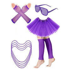Load image into Gallery viewer, Cosplay Tulle Costumes Halloween 80s Lace Headband Earrings Fishnet Gloves Bracelet Necklace Tutu for 80s Party Decoration