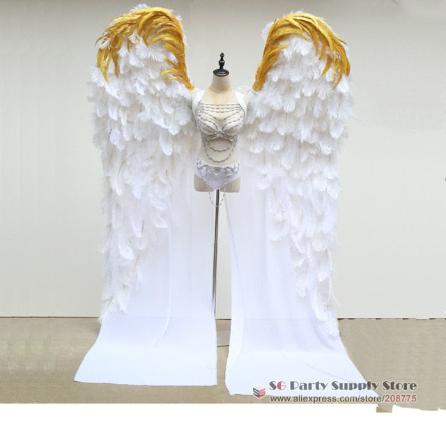 high quaity luxury white Ostrich feather angel wings Wedding home bar DIY decoration props nice shooting props