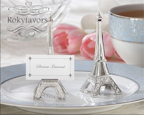 FREE SHIPPING 50PCS Romantic Paris Themed Eiffel Tower Silver-Finish Place Card Holder Wedding Table Decorations
