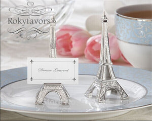 FREE SHIPPING 50PCS Romantic Paris Themed Eiffel Tower Silver-Finish Place Card Holder Wedding Table Decorations